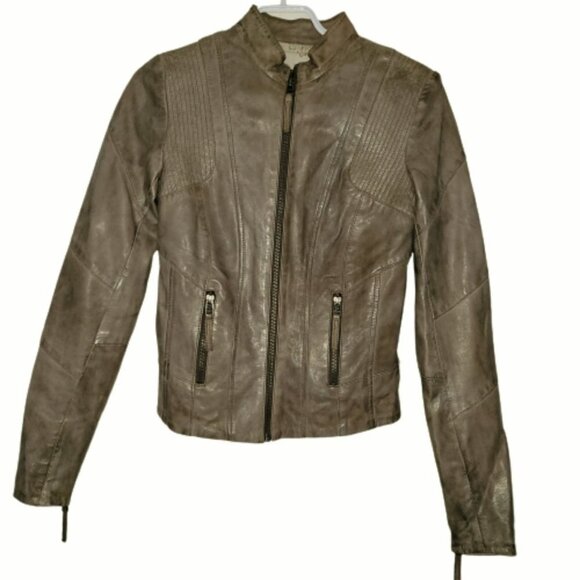 Vintage khaki leather jacket - Picture 1 of 6